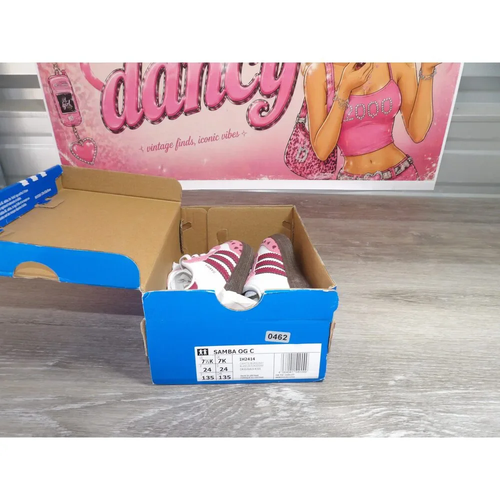 Adidas Samba OG C Kids' Sneakers – White/Pink/Burgundy/Hearts (Size 7.5K)